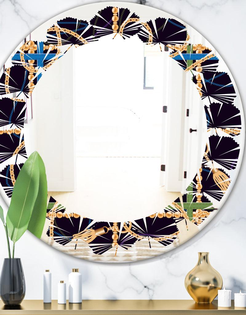 DesignQ Trendy Gold Chain Pattern - Modern Round or Oval Wall Mirror - Leaves