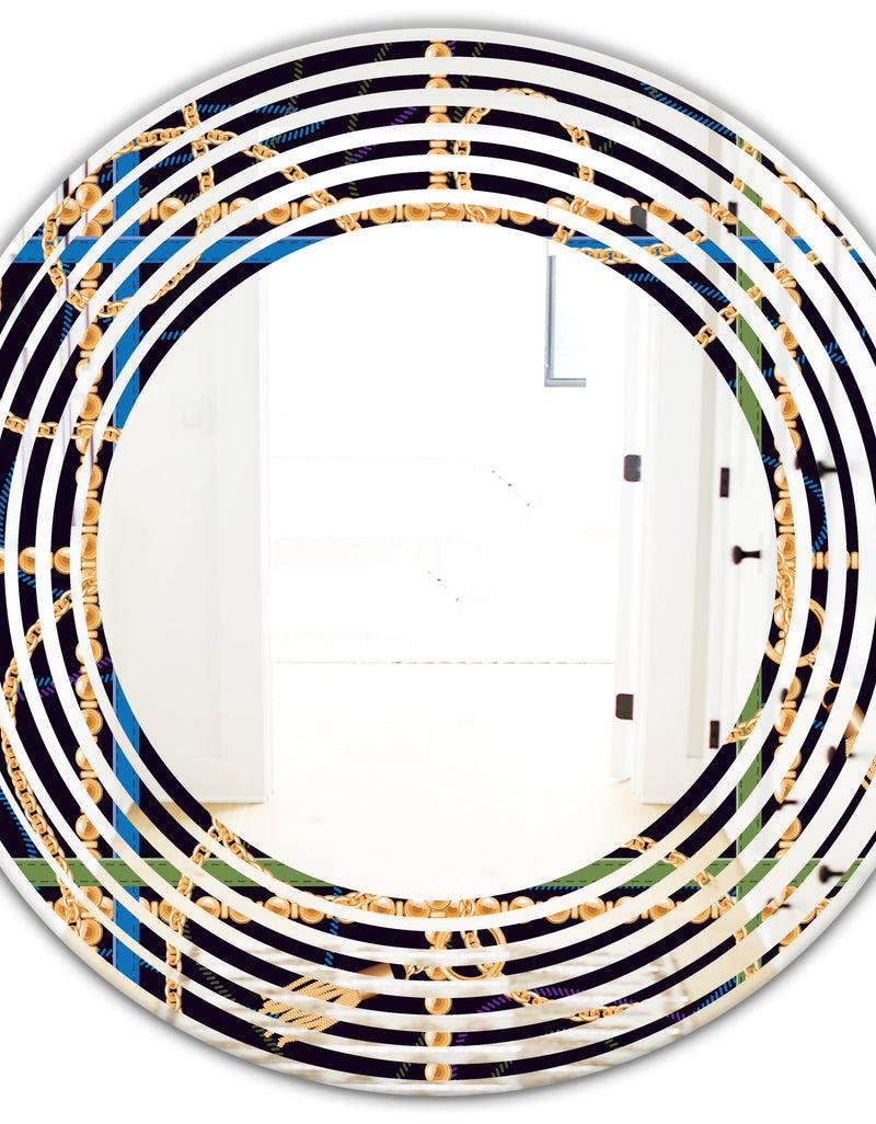 DesignQ Trendy Gold Chain Pattern - Modern Round Or Oval Wall Mirror - Wave