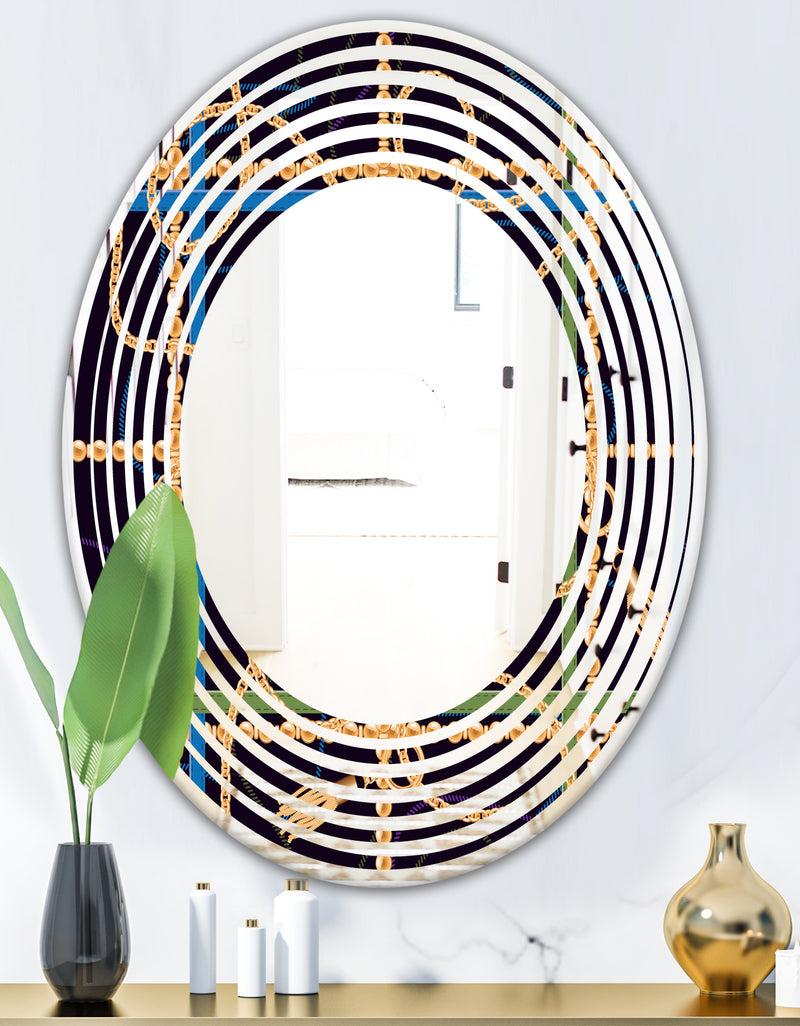 DesignQ Trendy Gold Chain Pattern - Modern Round Or Oval Wall Mirror - Wave