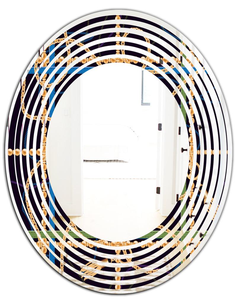 DesignQ Trendy Gold Chain Pattern - Modern Round Or Oval Wall Mirror - Wave