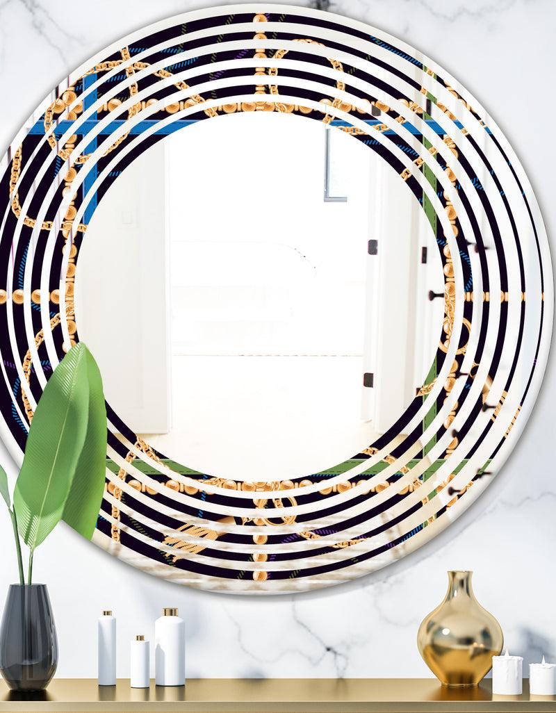 DesignQ Trendy Gold Chain Pattern - Modern Round or Oval Wall Mirror - Wave
