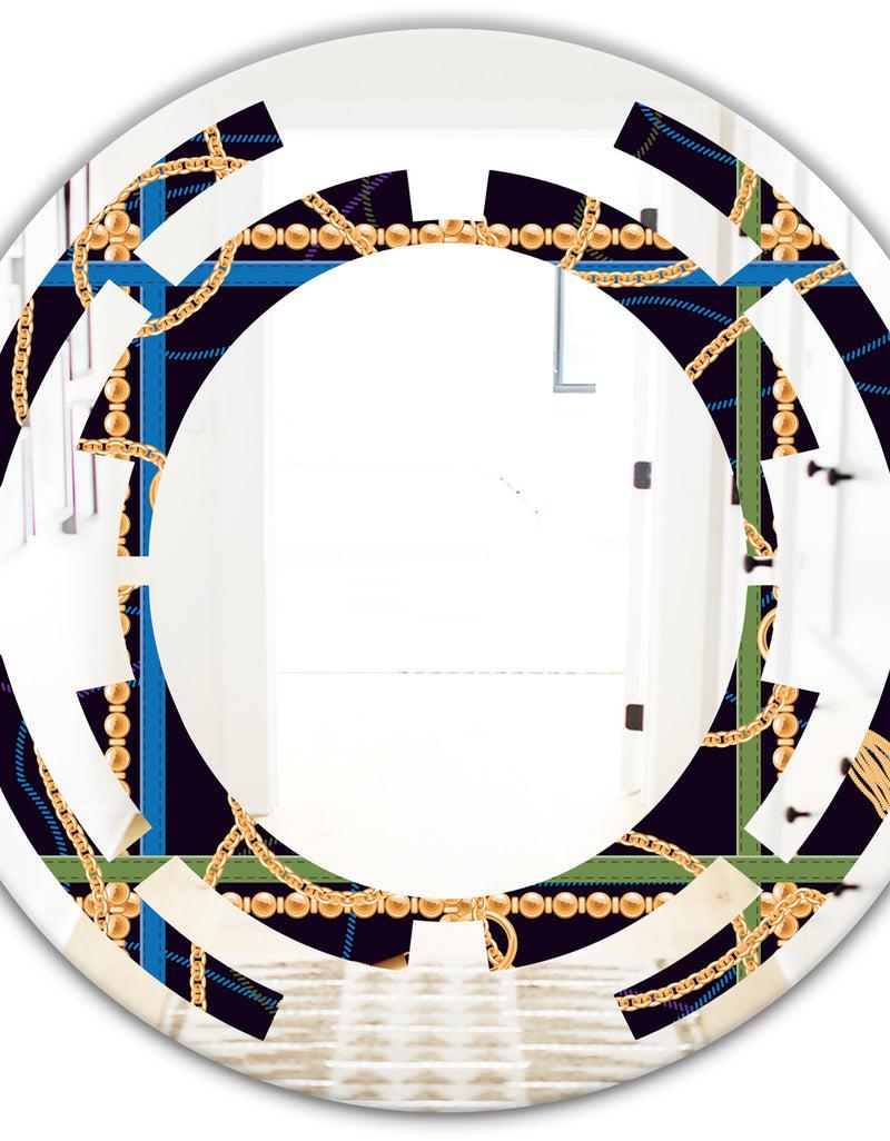 DesignQ Trendy Gold Chain Pattern - Modern Round Or Oval Wall Mirror - Space