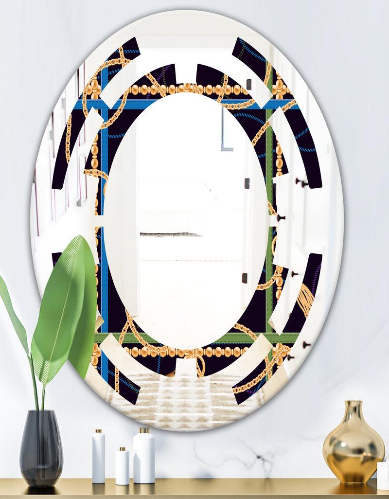 DesignQ Trendy Gold Chain Pattern - Modern Round Or Oval Wall Mirror - Space