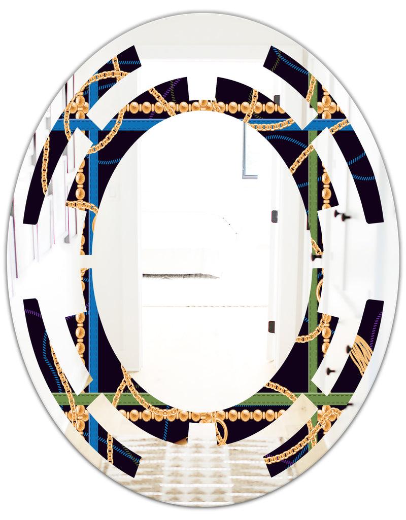 DesignQ Trendy Gold Chain Pattern - Modern Round Or Oval Wall Mirror - Space