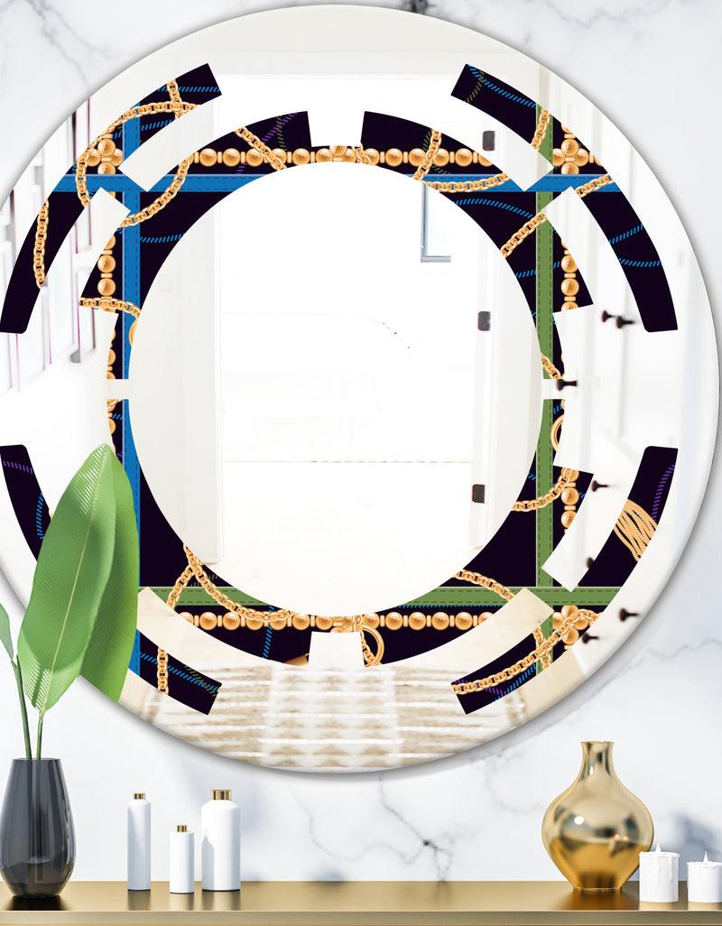 DesignQ Trendy Gold Chain Pattern - Modern Round or Oval Wall Mirror - Space
