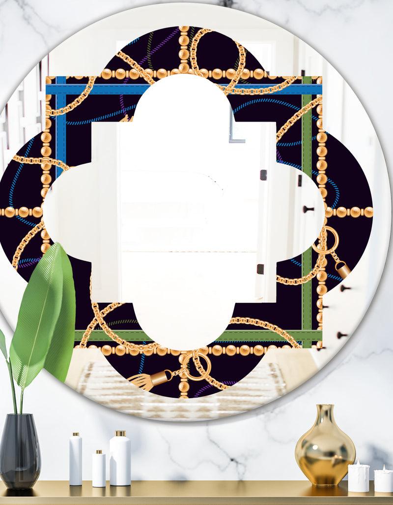 DesignQ Trendy Gold Chain Pattern - Modern Round or Oval Wall Mirror - Quatrefoil
