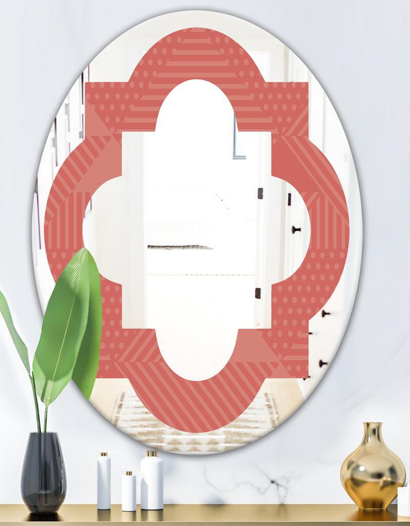 DesignQ Triangual Retro Coral Pattern - Modern Round Or Oval Wall Mirror - Quatrefoil