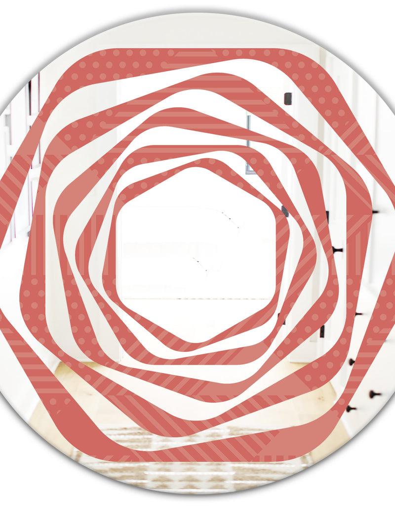 DesignQ Triangual Retro Coral Pattern - Modern Round Or Oval Wall Mirror - Whirl