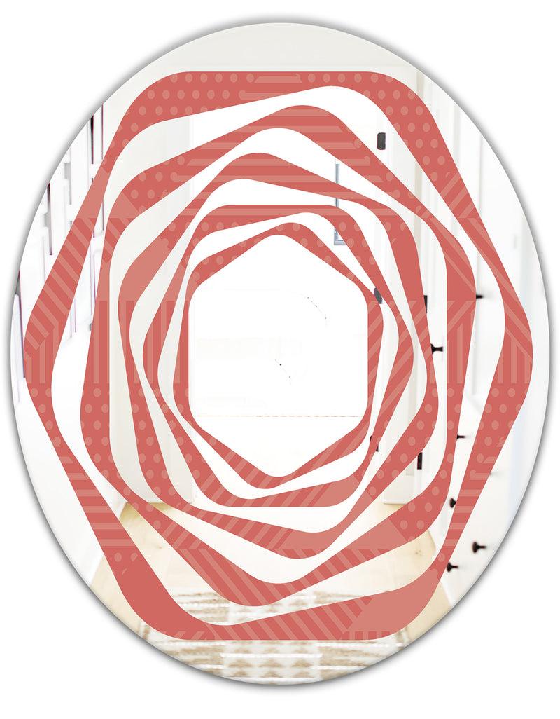 DesignQ Triangual Retro Coral Pattern - Modern Round Or Oval Wall Mirror - Whirl