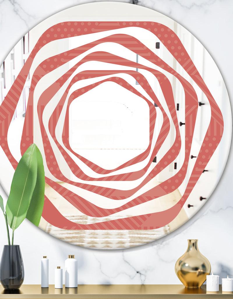 DesignQ Triangual Retro Coral Pattern - Modern Round or Oval Wall Mirror - Whirl