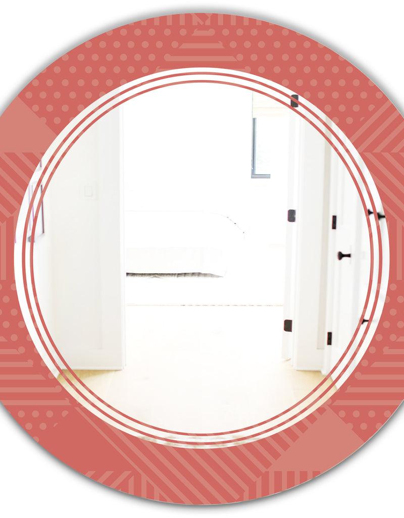 DesignQ Triangual Retro Coral Pattern - Modern Round Or Oval Wall Mirror - Triple C