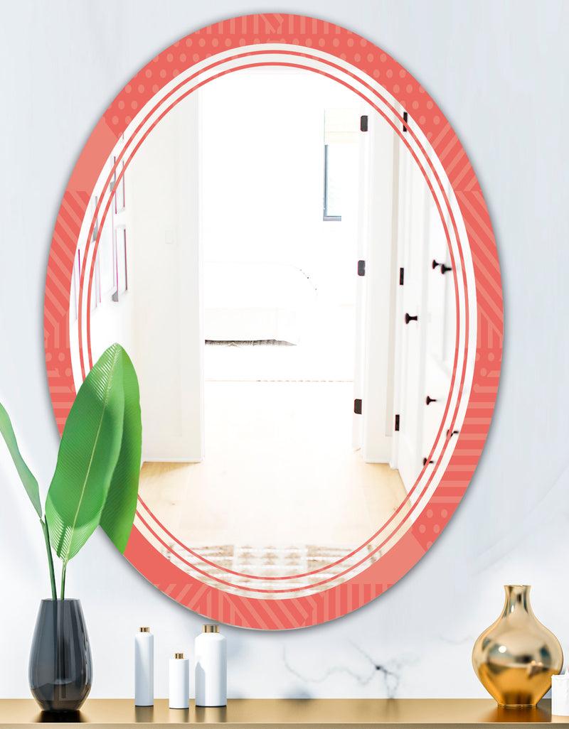 DesignQ Triangual Retro Coral Pattern - Modern Round Or Oval Wall Mirror - Triple C