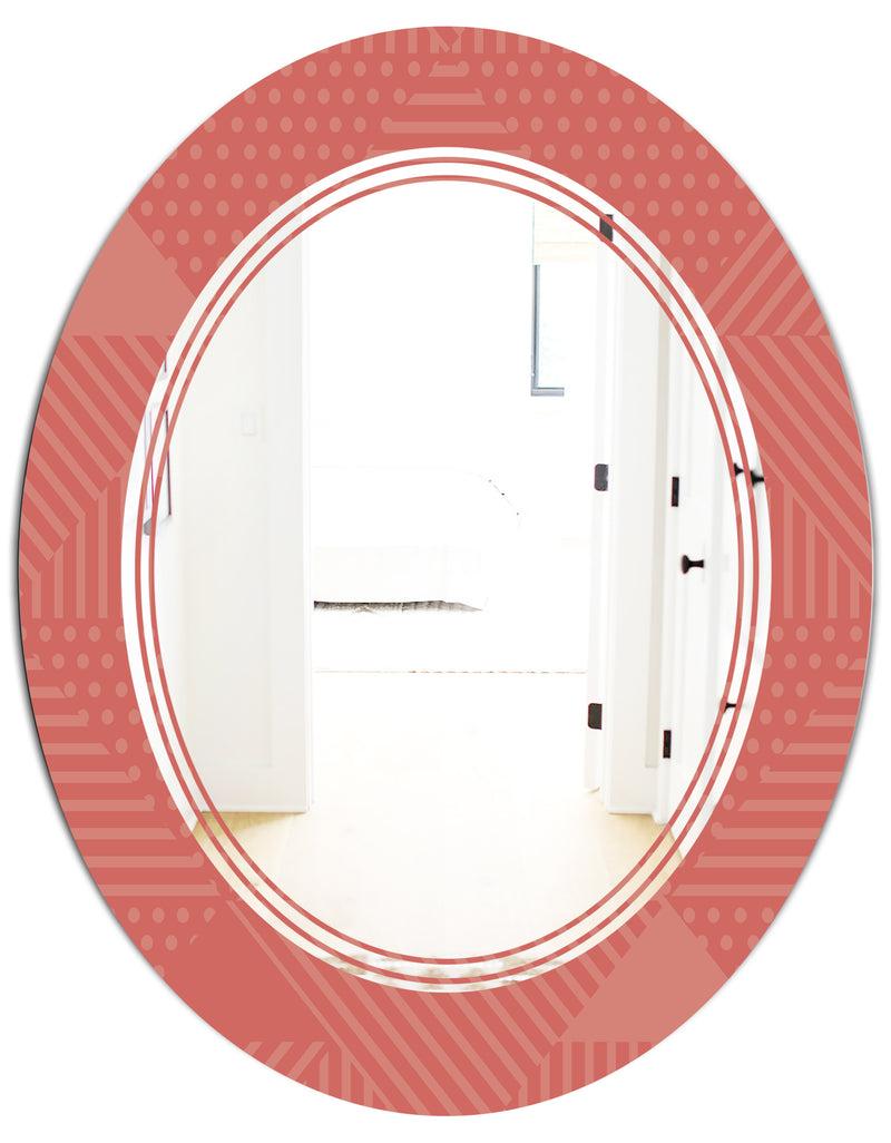 DesignQ Triangual Retro Coral Pattern - Modern Round Or Oval Wall Mirror - Triple C