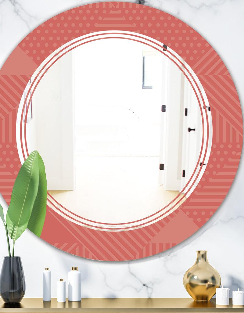DesignQ Triangual Retro Coral Pattern - Modern Round or Oval Wall Mirror - Triple C