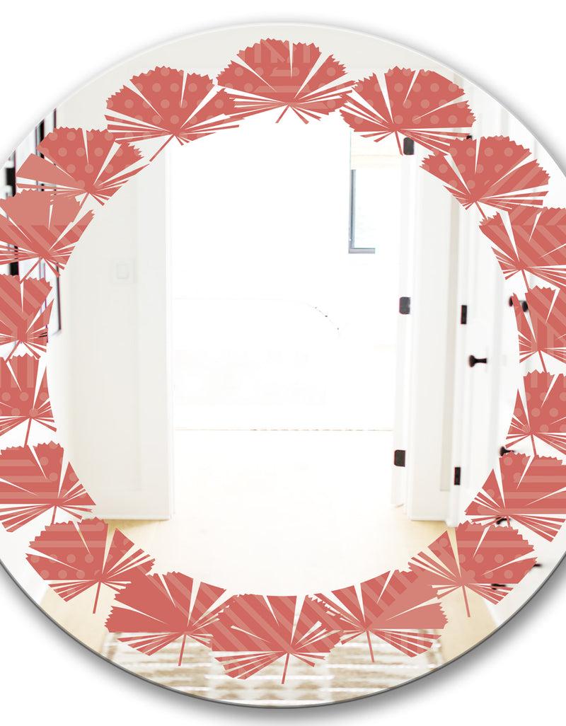 DesignQ Triangual Retro Coral Pattern - Modern Round Or Oval Wall Mirror - Leaves
