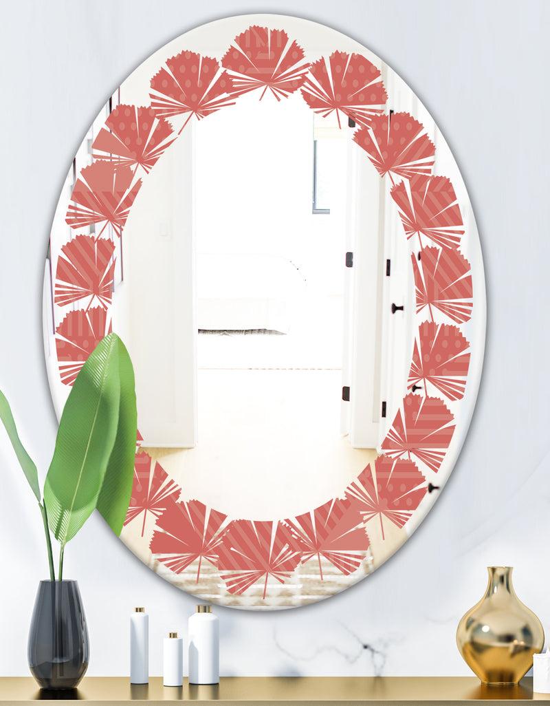 DesignQ Triangual Retro Coral Pattern - Modern Round Or Oval Wall Mirror - Leaves