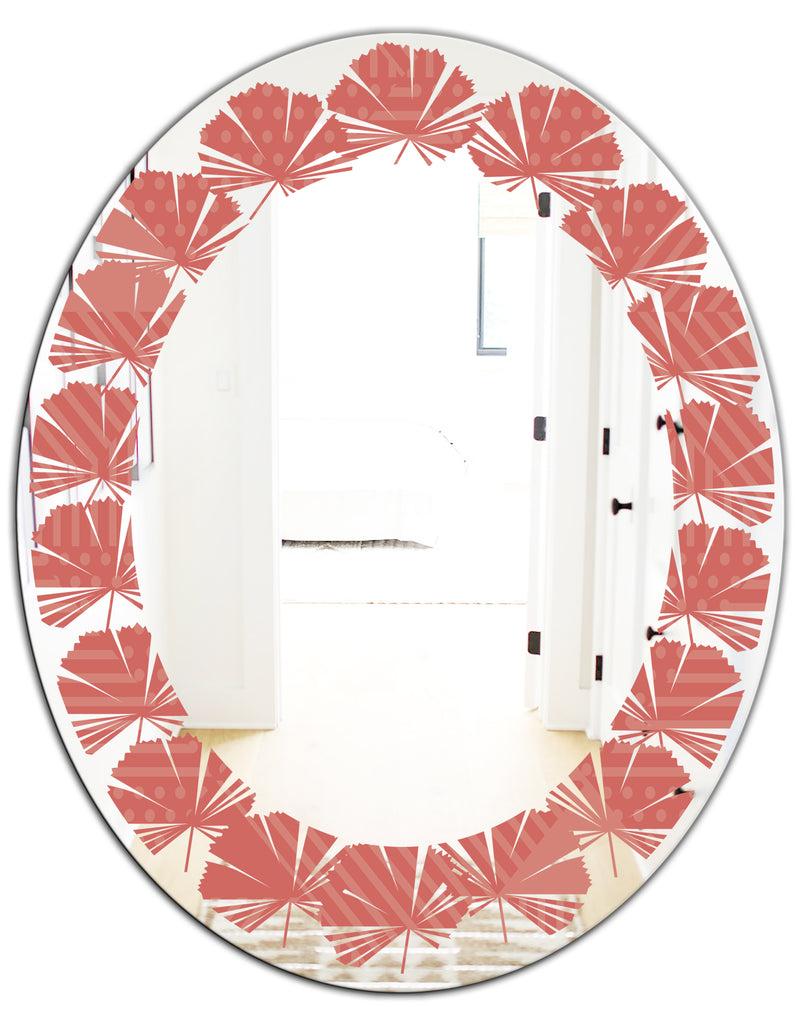 DesignQ Triangual Retro Coral Pattern - Modern Round Or Oval Wall Mirror - Leaves