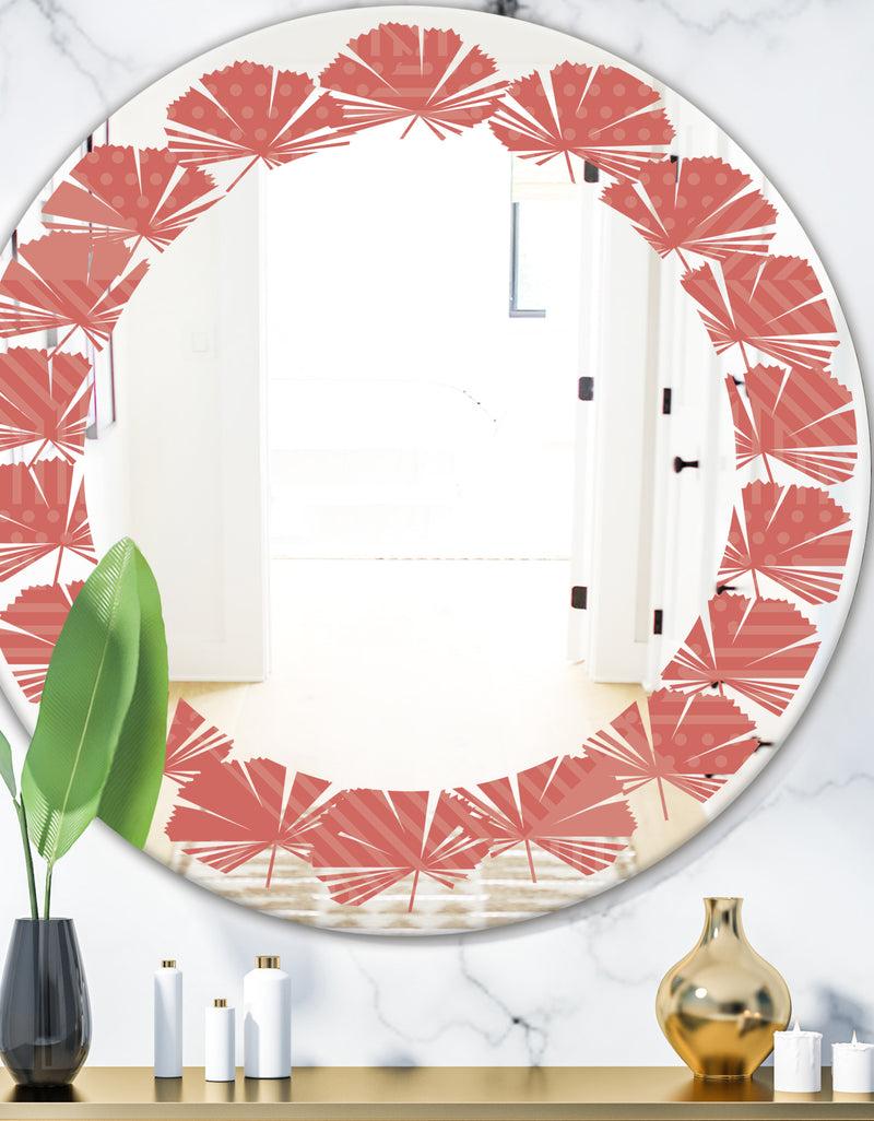 DesignQ Triangual Retro Coral Pattern - Modern Round or Oval Wall Mirror - Leaves
