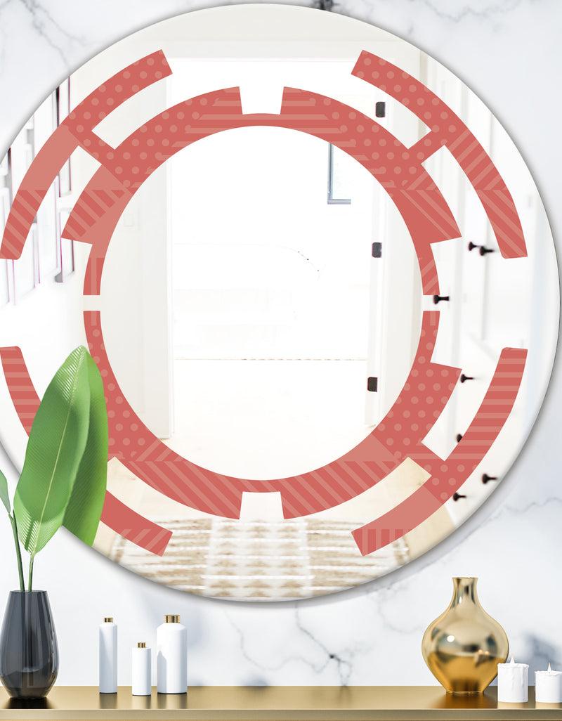 DesignQ Triangual Retro Coral Pattern - Modern Round or Oval Wall Mirror - Space