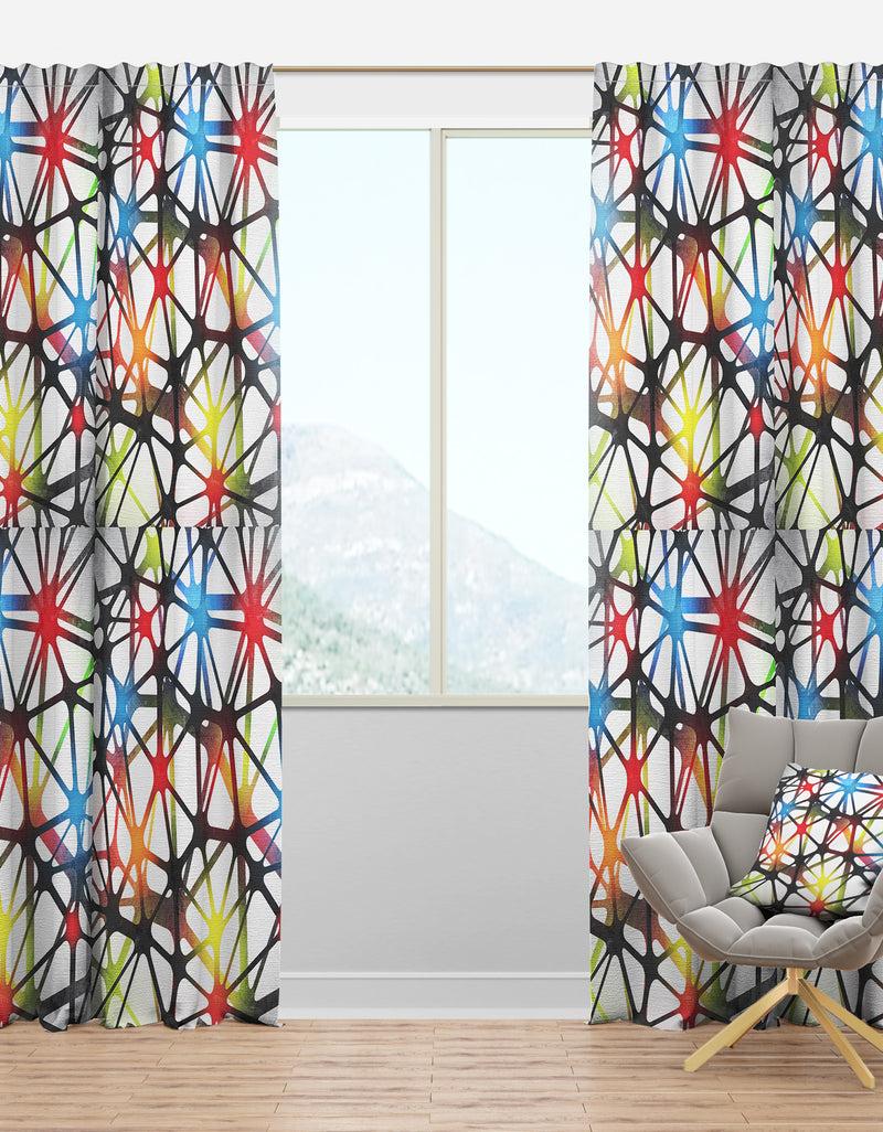 DesignQ Triangular Abstract Black and White Lined 3D Illustration - Modern & Contemporary Curtain Panels
