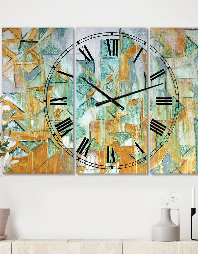 DesignQ Triangular Cascade - Large Modern Wall Clock - 3 Panels