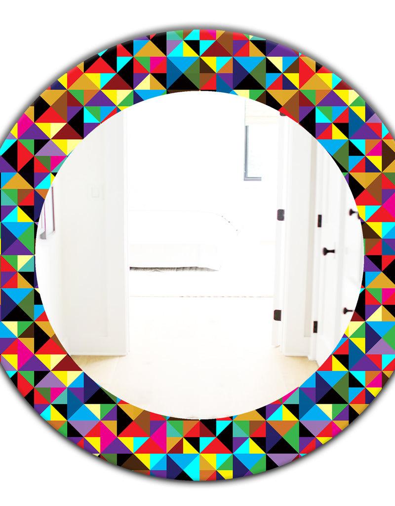 DesignQ Triangular Colourfields 1 - Modern Mirror - Frameless Oval Or Round Wall Mirror
