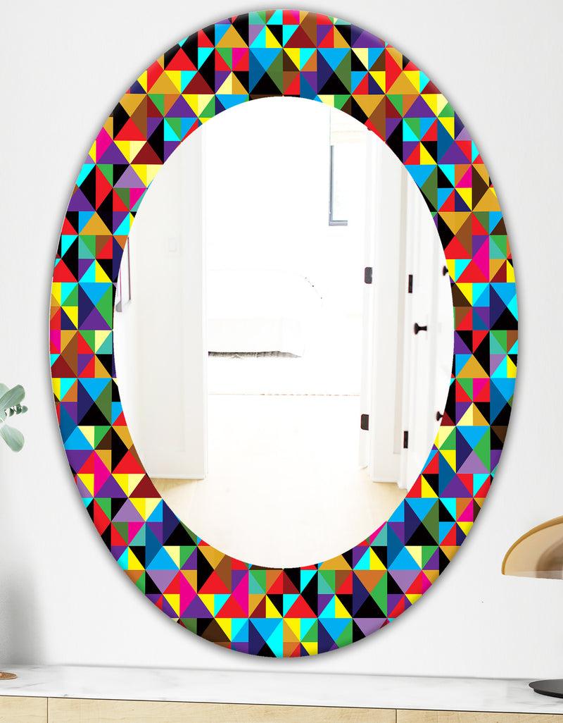 DesignQ Triangular Colourfields 1 - Modern Mirror - Frameless Oval Or Round Wall Mirror