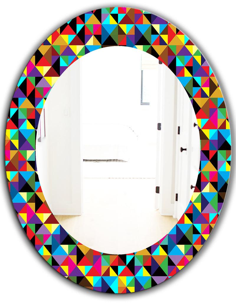 DesignQ Triangular Colourfields 1 - Modern Mirror - Frameless Oval Or Round Wall Mirror