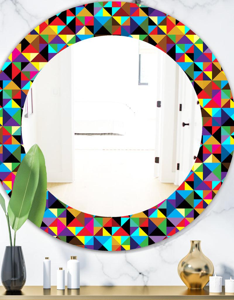 DesignQ Triangular Colourfields 1 - Modern Mirror - Frameless Oval or Round Wall Mirror