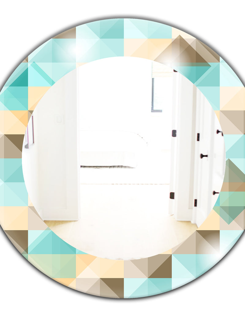DesignQ Triangular Colourfields 26 - Mid-Century Mirror - Oval Or Round Wall Mirror