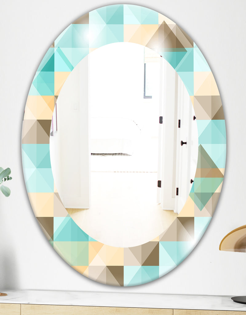 DesignQ Triangular Colourfields 26 - Mid-Century Mirror - Oval Or Round Wall Mirror