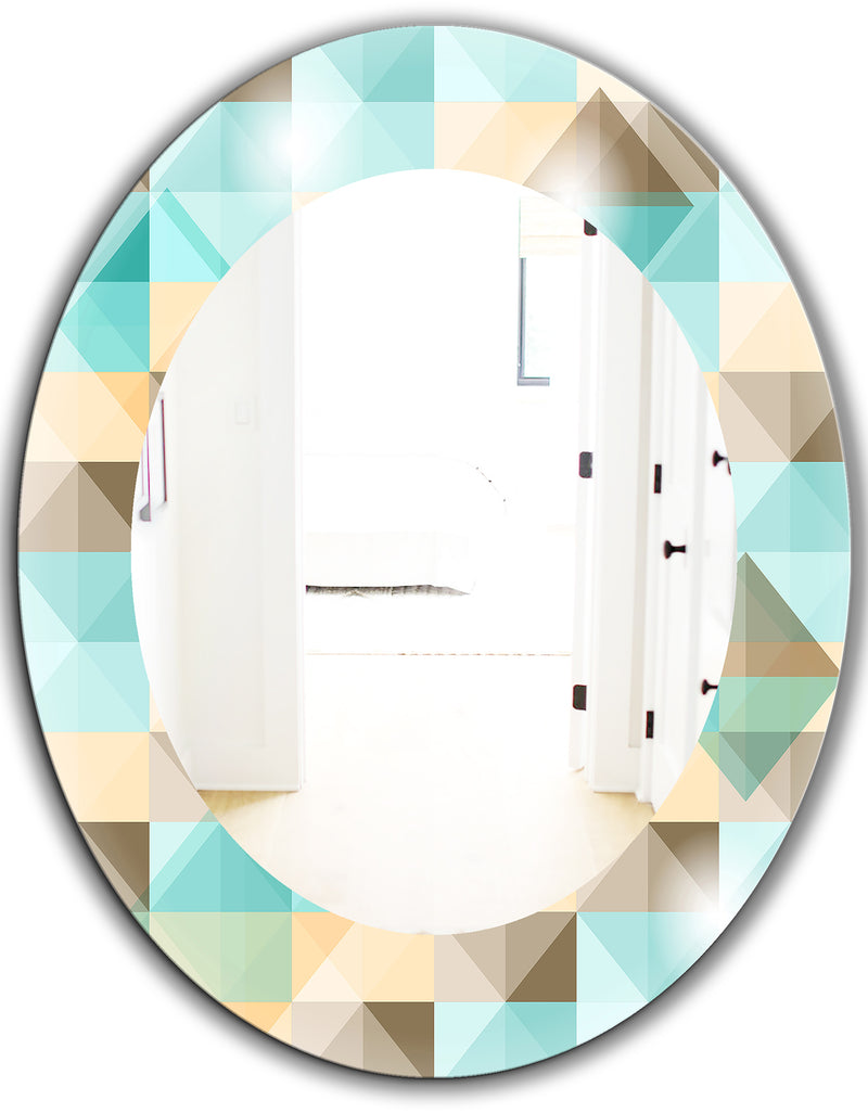 DesignQ Triangular Colourfields 26 - Mid-Century Mirror - Oval Or Round Wall Mirror