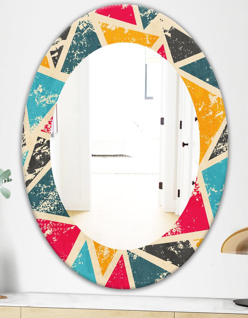 DesignQ Triangular Colourfields 29 - Modern Mirror - Frameless Oval Or Round Wall Mirror