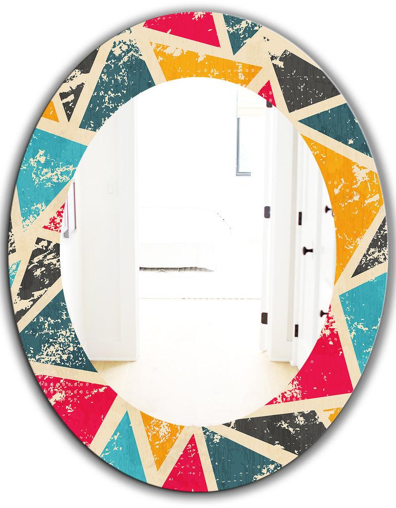 DesignQ Triangular Colourfields 29 - Modern Mirror - Frameless Oval Or Round Wall Mirror