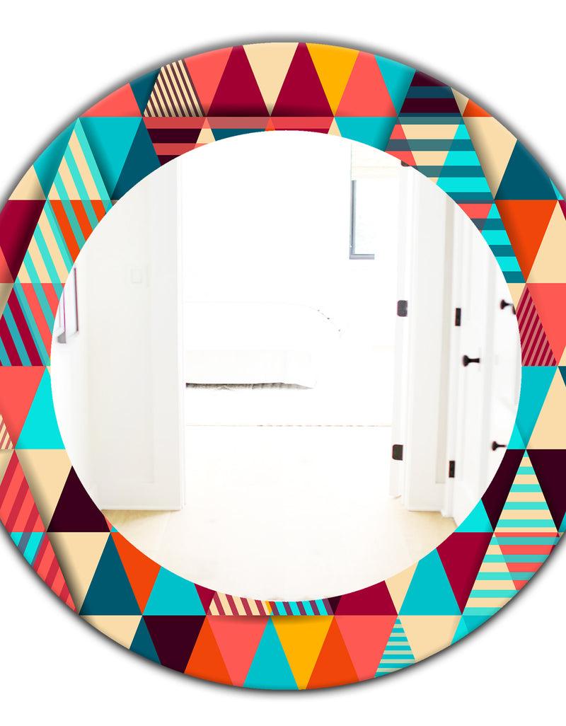 DesignQ Triangular Colourfields 35 - Mid-Century Mirror - Oval Or Round Wall Mirror