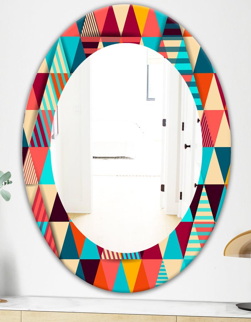 DesignQ Triangular Colourfields 35 - Mid-Century Mirror - Oval Or Round Wall Mirror