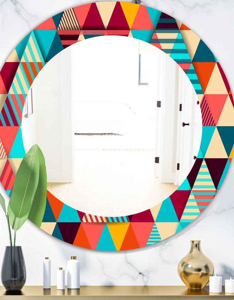 DesignQ Triangular Colourfields 35 - Mid-Century Mirror - Oval or Round Wall Mirror