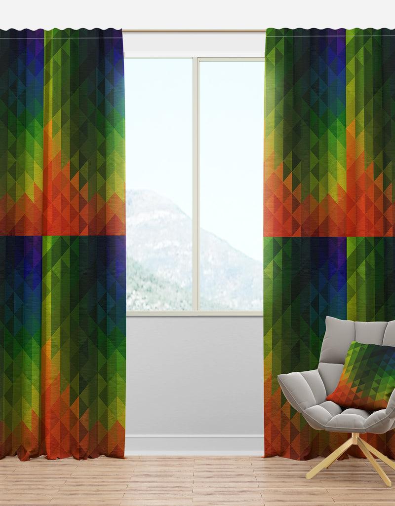 DesignQ Triangular Geometry in Orange Green and Blue - Modern & Contemporary Curtain Panels
