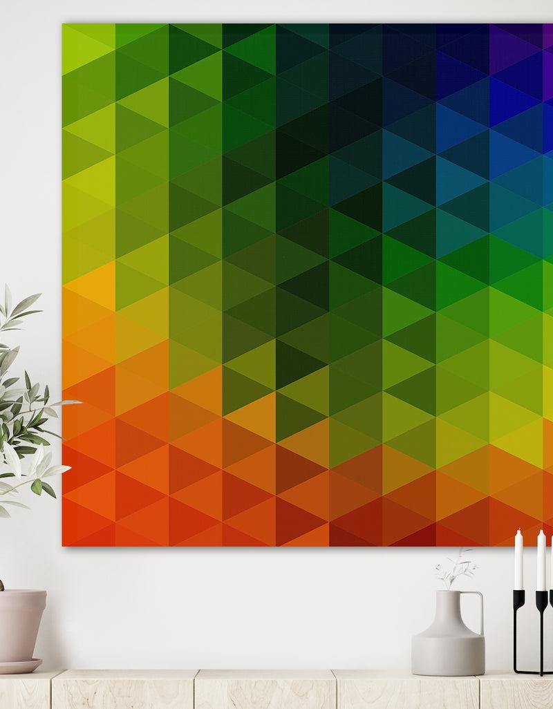 DesignQ Triangular Geometry in Orange Green and Blue - Modern & Contemporary Gallery-wrapped Canvas