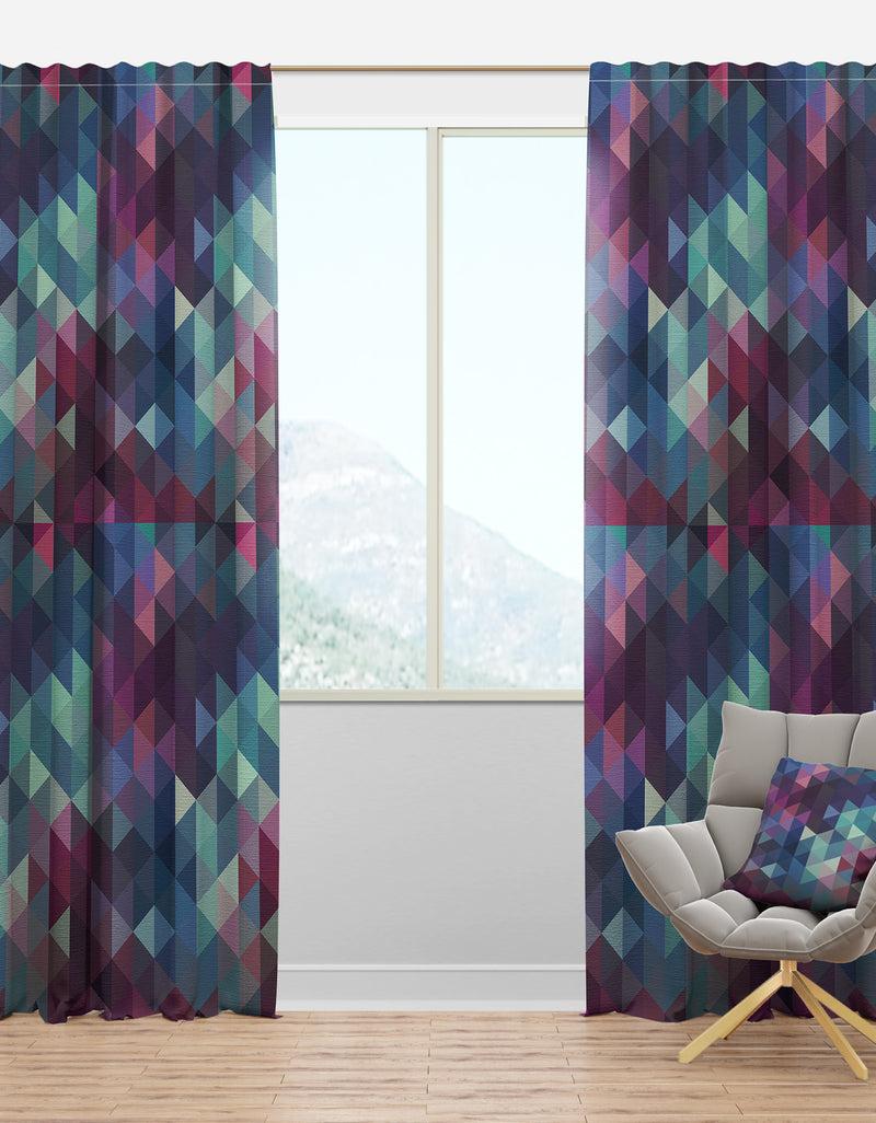 DesignQ Triangular Geometry in Shades of Blue and Magenta - Modern & Contemporary Curtain Panels