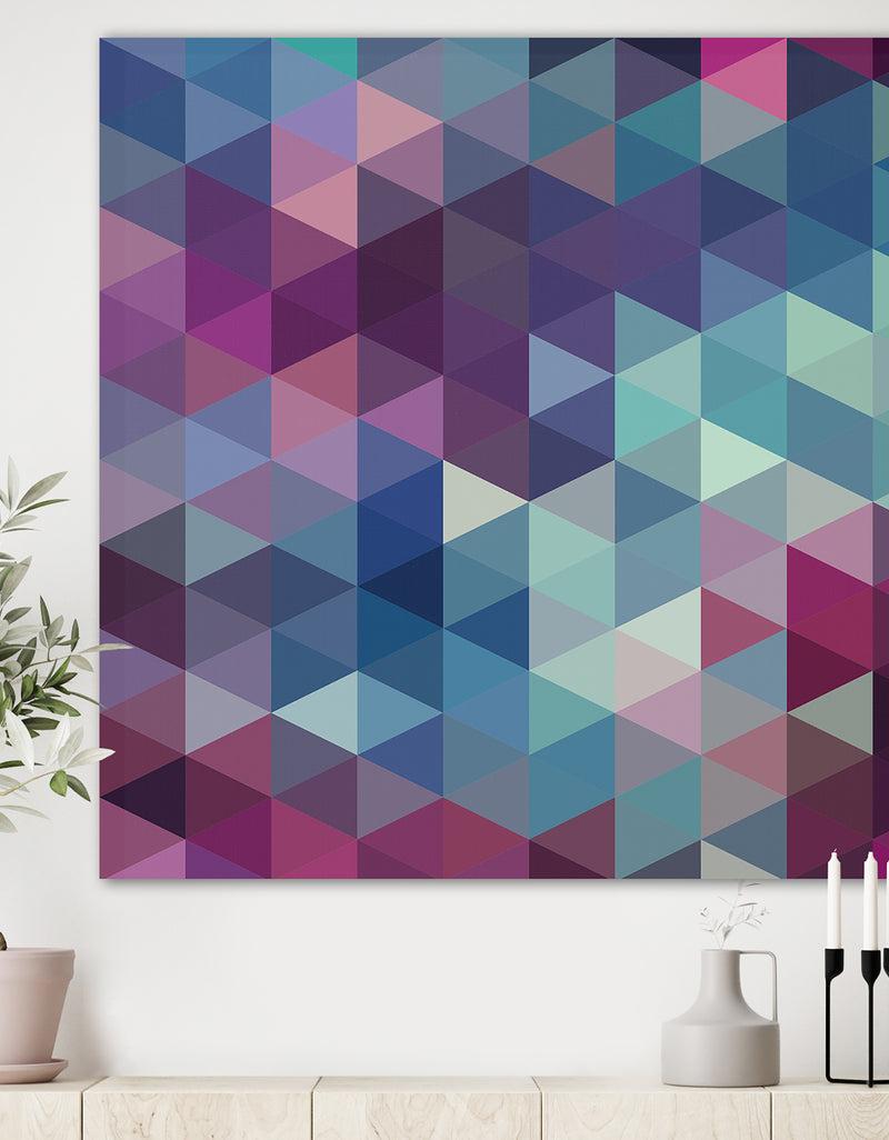 DesignQ Triangular Geometry in Shades of Blue and Magenta - Modern & Contemporary Premium Canvas Wall Art