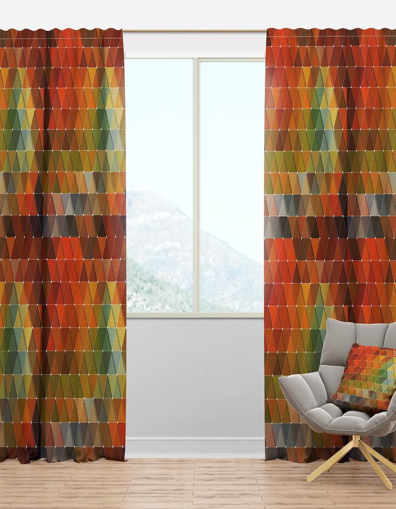 DesignQ Triangular Geometry Red Gray and Green - Modern & Contemporary Curtain Panels