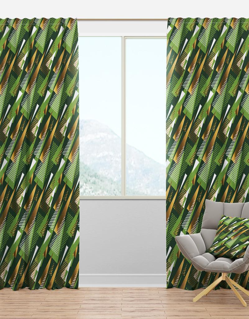 DesignQ Triangular Gold and Green Design I - Mid-Century Modern Curtain Panels