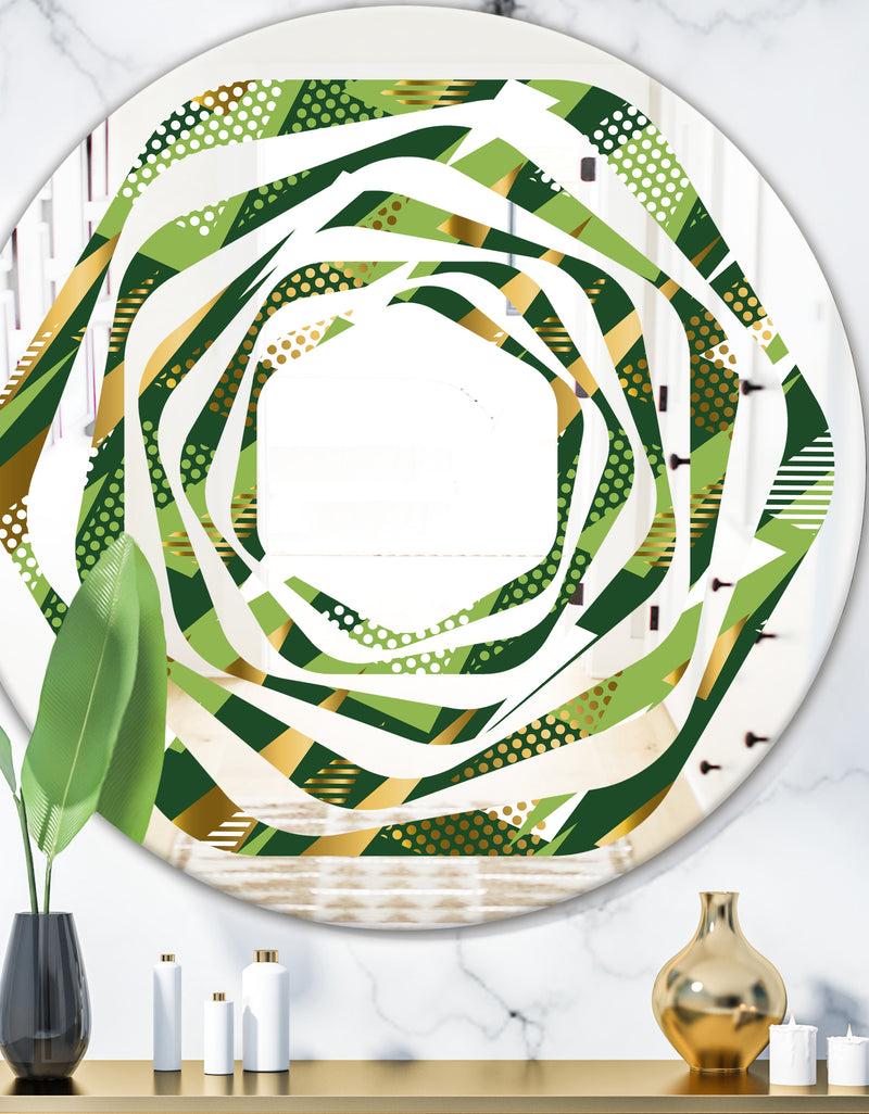 DesignQ Triangular Gold and Green Design I - Modern Round or Oval Wall Mirror - Whirl