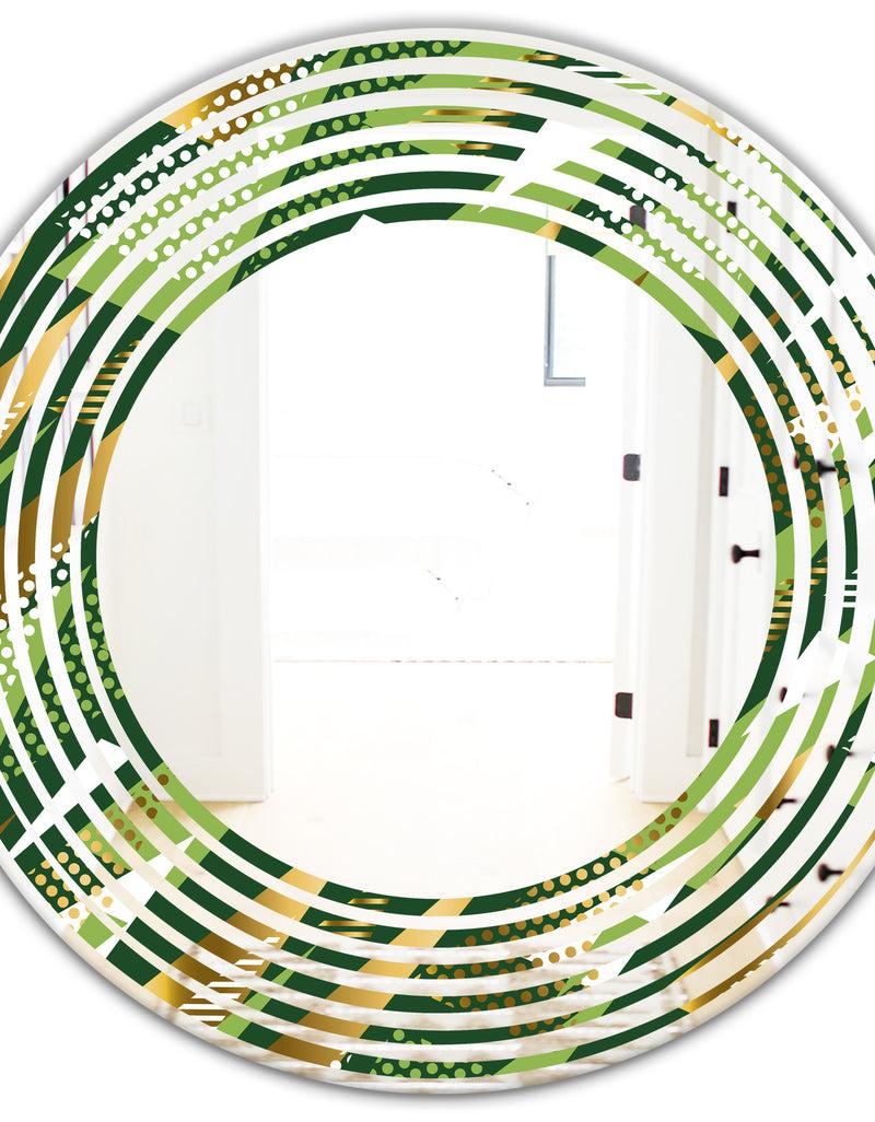 DesignQ Triangular Gold And Green Design I - Modern Round Or Oval Wall Mirror - Wave