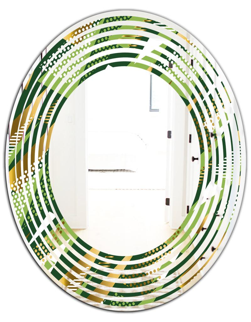 DesignQ Triangular Gold And Green Design I - Modern Round Or Oval Wall Mirror - Wave