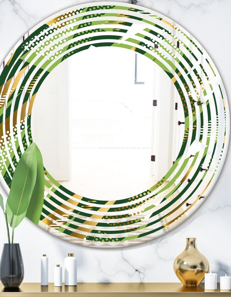 DesignQ Triangular Gold and Green Design I - Modern Round or Oval Wall Mirror - Wave