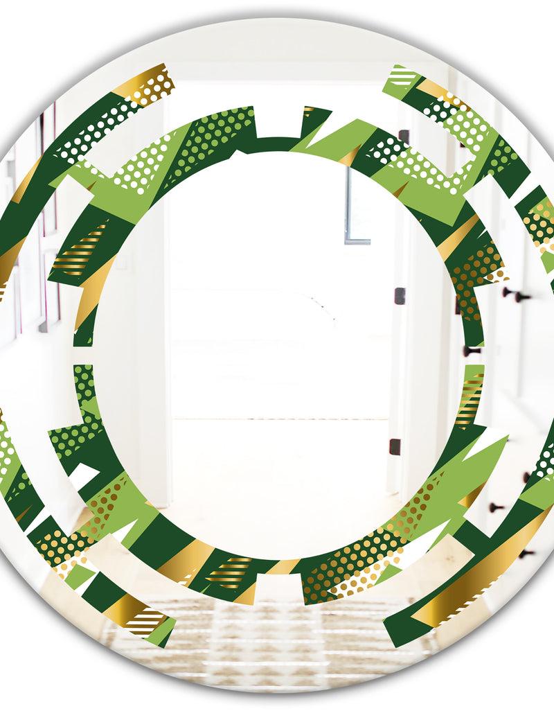 DesignQ Triangular Gold And Green Design I - Modern Round Or Oval Wall Mirror - Space