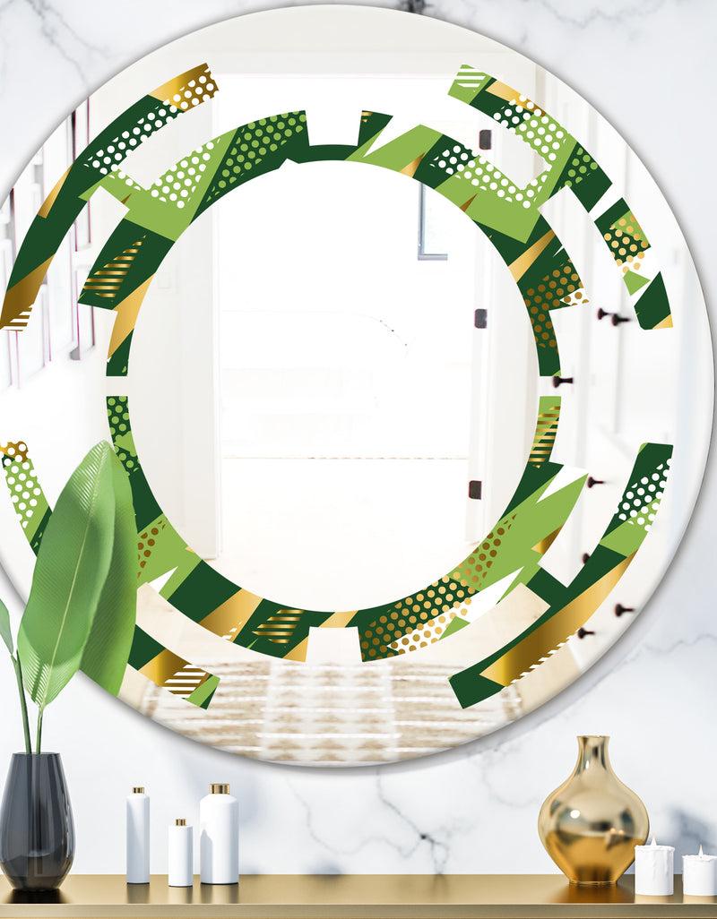 DesignQ Triangular Gold and Green Design I - Modern Round or Oval Wall Mirror - Space