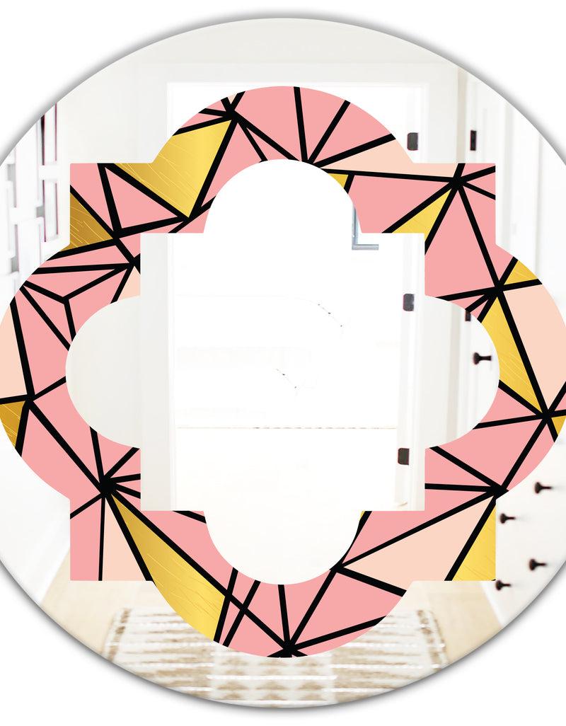 DesignQ Triangular Gold Design II - Modern Round Or Oval Wall Mirror - Quatrefoil